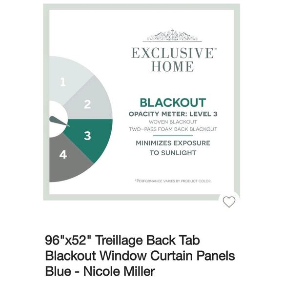 Nicole Miller Treillage Back Tab Blackout Window Curtain Panels Blue 52"x96" New - Picture 8 of 9